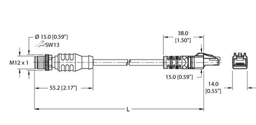 [100021552] Turck Industrial Ethernet Cable (RSSX RJ45S 860-0.2M/S3451)