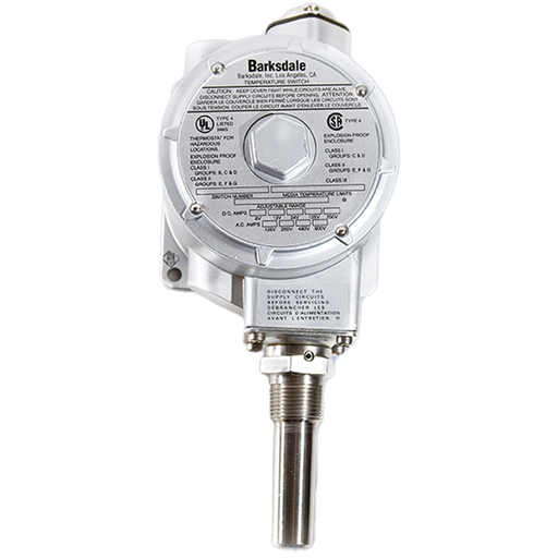 [T1X-L251S-A] Barksdale T1X Explosion Proof Temp Switch, Single Setpoint, Explosion Proof, 15 Amps @ 125/250/480 VAC; Adjustable differential, 50 to 250 °F, 304 SS Capillary, 302 SS Armor