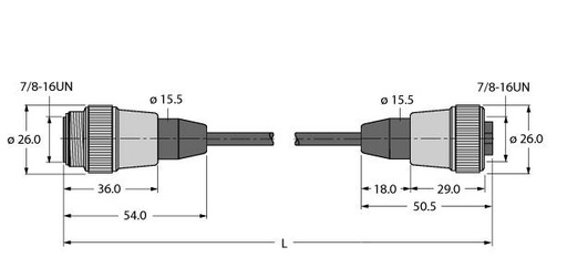 [U2283-10] Turck Actuator and Sensor Cable, Extension Cable (RSM RKM 50-15M)