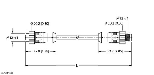 [100044608] Turck Actuator and Sensor Cordset, Extension Cable (EKRT-ESRT-A5.500-WE8K-2)