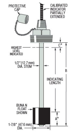 [W1111085] Gems SS DipTape, 56.5", Buna Float, 2"NPT, TLU-72500-3-SS-BN-56.5