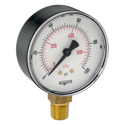 [25-100-100-psi/bar-BSC] 100 Series Pressure Gauge, 0 psi to 100 psi, Black Steel Case