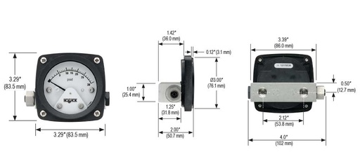 [25-1012-P15-A3P-3] 1000 Series Differential Gauge, 0 psid to 15 psid