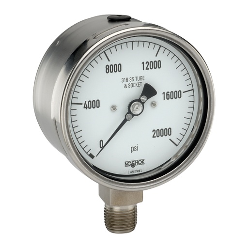 [40-502-20000-psi] 500 Series Stainless Steel Liquid Filled Pressure Gauge, 0 psi to 20,000 psi