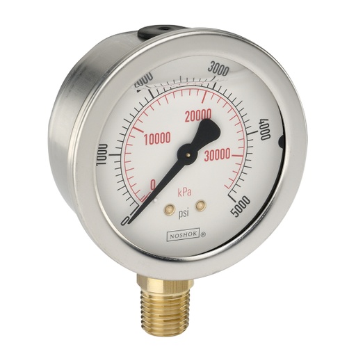 [25-901-3000-psi/kPa-MIP] 900 Series Liquid Filled Pressure Gauge, 0 psi to 3,000 psi, Maximum Indicating Pointer