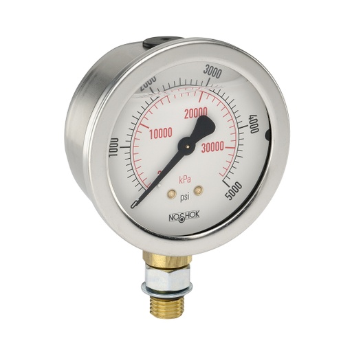 [25-901-1000-psi/kPa-SST-BP3] 900 Series Liquid Filled Pressure Gauge, 0 psi to 1,000 psi, Brass Press Fit Orifice 0.3 mm