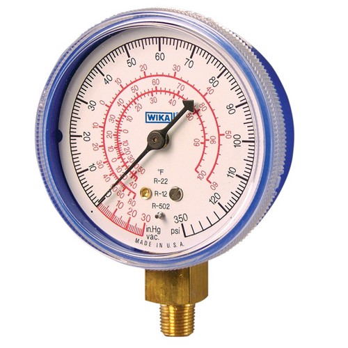[4258534] Wika 111.11R Series 2.5" Brass Refrigeration Pressure Gauge, 0 to 500 psi, 2nd Scale °F, 1/8 NPT, LM