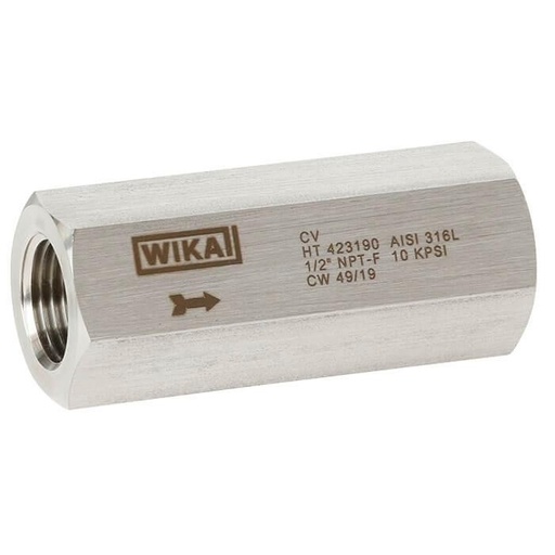 [52986485] Wika CV Series Piston Check Valve, 316/316L SS, 1" NPTF to 1" NPTF, 10000 psi