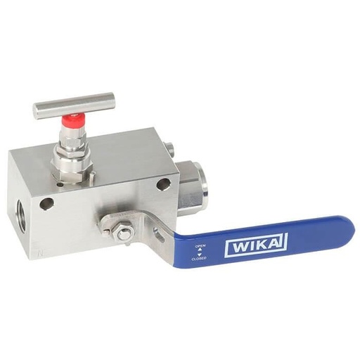 [52916590] Wika IBM2 Series Mono-Block, Block & Bleed Valve Manifold, 316/316L SS, 3/4" NPTF to 3/4" NPTF, 6000 psi, 0.394 in. (10 mm) Bore