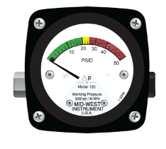 [120SG-40-UF-O / 0-10 PSID] Mid-West 120 SS Differential Pressure Gauge, 4.5" Dial, 0 to 6000 psig (0 to 10 psid), 1/4 NPTF Back Mount, SS Tag & Wire, 2" CS Pipe Mounting Kit