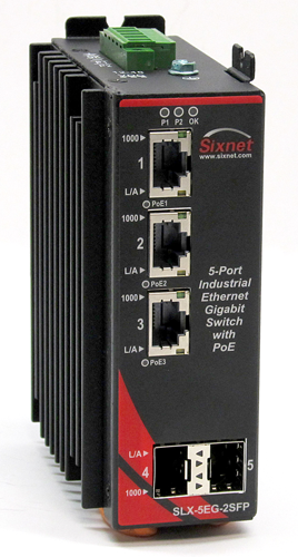 [SLX-5EG-2SFP] SLX PoE Series, 5-Port, Sixnet SLX-5EG Unmanaged Gigabit Ethernet POE Switch