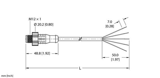 [UX19132] Turck Actuator and Sensor Cordset, Connection Cable (ESRT-A5.500-GC2K-5)
