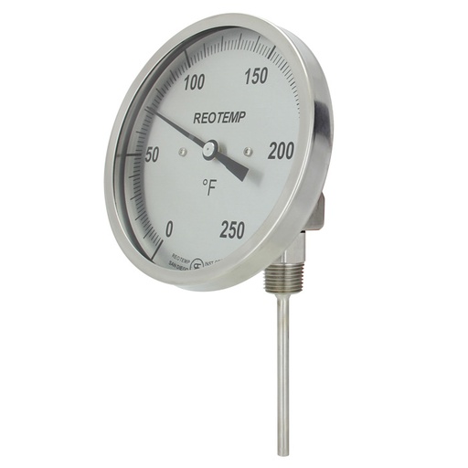 [JJ0901F53-S3] Reotemp Bimetal Dial Thermometer, 5" Dial, Adj. Angle/Reset, 9" Stem, 3/8" dia., 1/2" NPT, 20/240°F