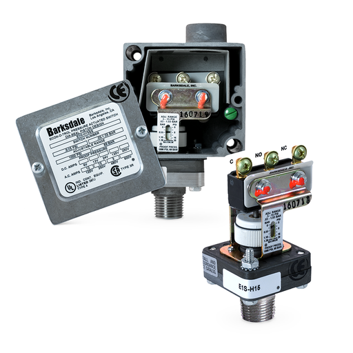 [E1H-H-VAC-P6] Barksdale E1H Dia-Seal Piston Pressure Switch, Housed, 10 Amps @ 125/250 VAC; 3 Amps @ 480 VAC, 0.5 to 30 inHg, 1/8" NPT Int with 1/2" NPT Ext Threads