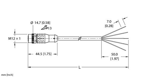 [100029080] Turck Actuator and Sensor Cordset, Connection Cable (EKRB-A5.500-GU2K-5)