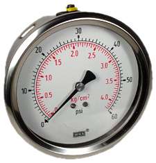[4272626] Wika 232.53 Series Ready to Fill Pressure Gauge, 4" Dial, 0 to 60 psi (kg/cm2), 1/4 NPT SS Lower Back Mount