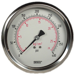 [4272677] Wika 232.53 Series Ready to Fill Pressure Gauge, 4" Dial, 0 to 400 psi (kg/cm2), 1/4 NPT SS Lower Back Mount