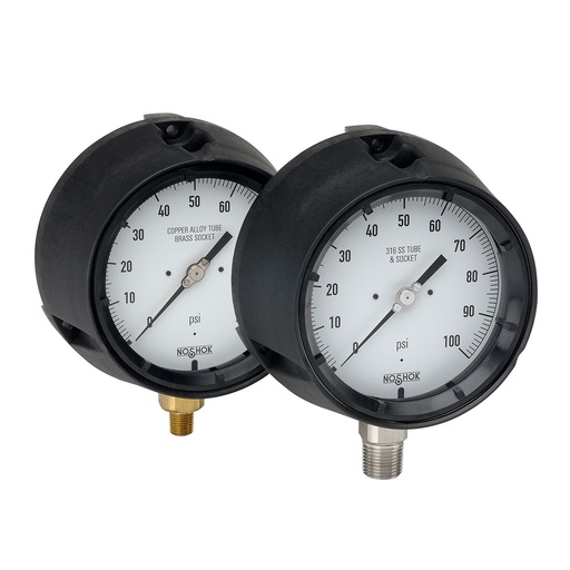 [45-760-300-psi-1/4-SG] Noshok 700 Series Process Pressure Gauge, 4.5" Dial, 316 SS Internals, 1/4" NPT Bottom, Glycerin Filled, Safety Glass Lens, 300 PSI Range