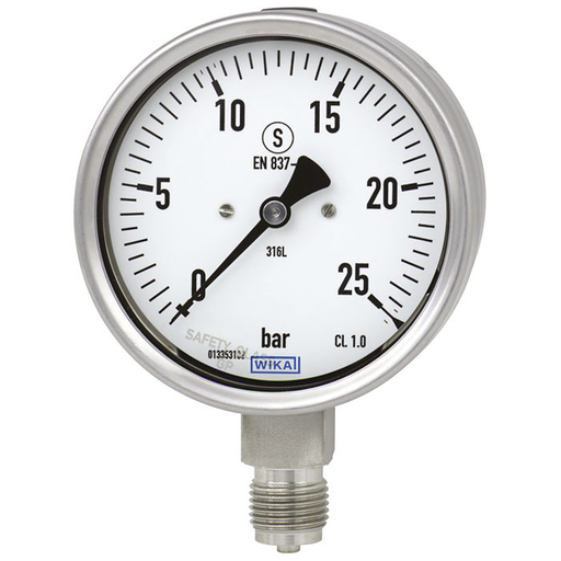 Wika 23x.30 Series 6" SS Solid-Front Safety Case Pressure Gauge, Dry/Fillable, SS Wetted Parts