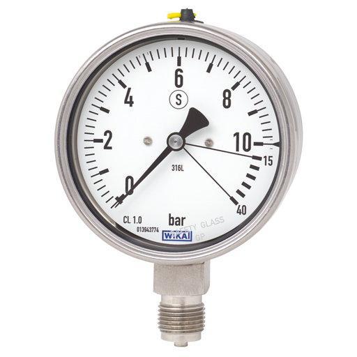 Wika 23x.36 Series 4" SS High Overpressure Safety Gauge, Dry/Fillable, SS Wetted Parts
