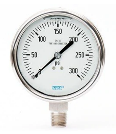 [52767017] Wika 233.53 Series Stainless Steel Liquid (Glycerin Water Mix) Filled Pressure Gauge, 2.5" Dial, 0 to 60 PSI, 1/4" NPT Lower Connection, Flex Window