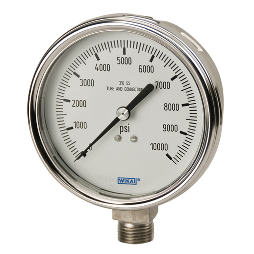 Wika 232.54 Series 2" SS Pressure Gauge, Dry/Fillable, SS Wetted Parts, Removable Ring