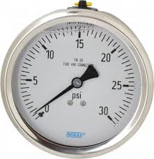 [50401980] Wika 233.53 Series Stainless Steel Liquid Filled Pressure Gauge, 4" Dial, 0 to 160 PSI, 1/4" NPT SS Lower Back Mount