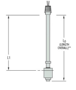 [W1107646] LS800PVC-1-SPDT-20-GR4-1, L0=17.5", L1=15.5" SPDT, N.O., PVC FLOAT, 1/2" NPT , 24" Lead Wires