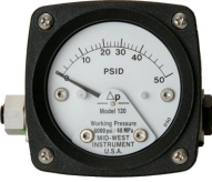 [120SA-40-OO / 0-25 PSID] Mid-West 120 SS Differential Pressure Gauge, 2.5" Dial, 0 to 6000 psig (0 to 25 psid), 1/4 NPTF Back Mount