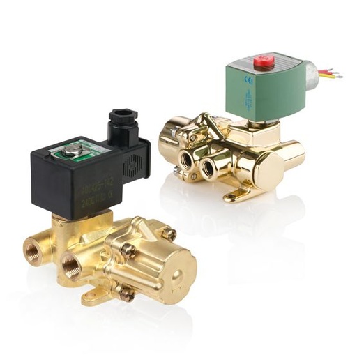 [8344P072MO 12-24/DC] 344 Series 4-Way Poppet Solenoid Valve (8344), 3/8" NPT, 12-24VDC, Brass, 4 Way, Manual Operator