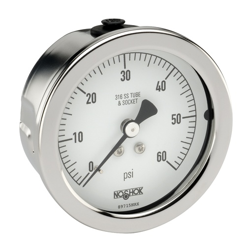 [25-510-30/60-psi/bar-SPMC] 500 Series Stainless Steel Liquid Filled Pressure Gauge, -30 inHg to 60 PSI/Bar, 304SS Panel Mount Clamp