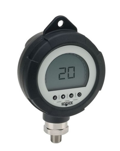 [PGE20-150psig-1-2-RCP] NoShok General Purpose Digital Pressure Gauge, 0 to 150 PSI Gauge, ±0.50% Accuracy, 1/4" NPT Male, Rubber Case Protector