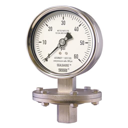 Wika 43x.30 Series 4" SS Diaphragm Pressure Gauge, Dry/Fillable, Solid Front Design