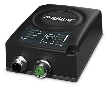 [AWB3000-B] Anybus Wireless Bridge II, WLAN or Bluetooth (AP or Client), Up to 400m light of sight. Ordered separately: M12 quick disconnect cables for Ethernet (4-pin, D-coded) and Power (5-pin, A-coded).