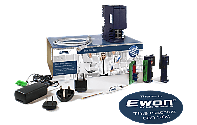 [STK205] Ewon Flexy 205 Starter Kit includes 1x Flexy205 (Flexy20500), 1x WiFi Extension Card (FLB3271), 1x I/O Extension Card (FLX3402) and simulator module. Also includes an ethernet cable and power adapter.