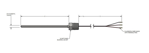 [R1T185L283-005-00-8HN91-D2,I] Pyromation 3 Wire RTD, 5 Inch  