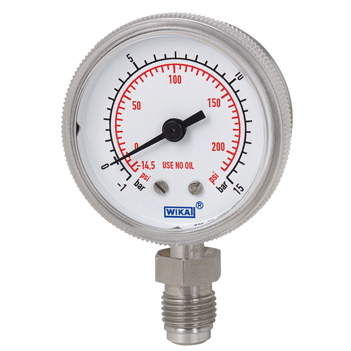 [76206900] Wika 230.25 Series Stainless Steel Industrial Pressure Gauge, 2" Dial,  -30 inHg/+160 PSI Range, FSM Center Back Mount 