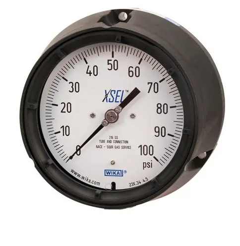 [52798416] Wika 233.34 Series 4.5" Stainless Steel Liquid Filled Process Gauge, -30 inHg to 30 PSI, 1/4" NPT SS Lower Back Mount