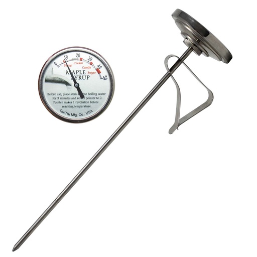 [231A08ERAFEADAA] Tel-Tru 2" Dial Thermometer, Back Connected, 0/50 Maple Syrup, Recal Nut, 8" Stem