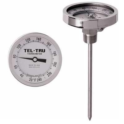 [34100614AKKAAAA] Tel-Tru 3" Dial Thermometer, Back Connected, 0/250FC, 1/2" NPT, 6" Stem