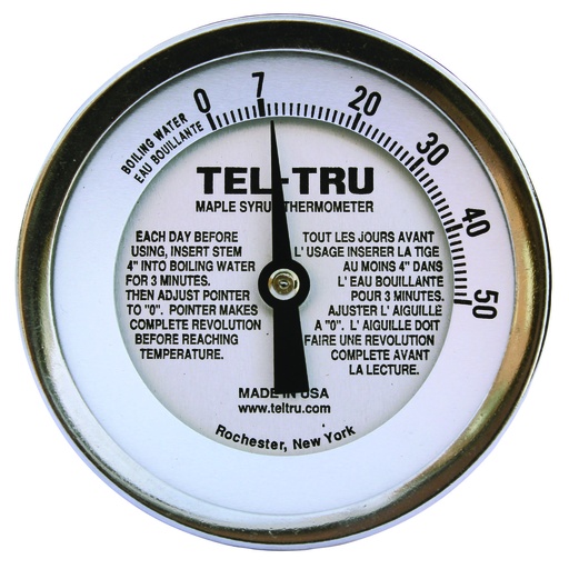 [381A06ERAIKAXAA] Tel-Tru 5" Dial Thermometer, Back Connected, 0/50 Maple Syrup, 1/4" NPT, 6" Stem