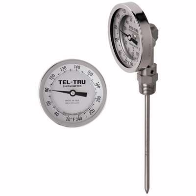 [40100264AKKAAAA] Tel-Tru 3" Dial Thermometer, Bottom Connected, 50/500F, 1/2" NPT, 2.5" Stem