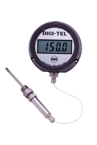 [ND4RB09215-P22122-C1025] Tel-Tru 4.5" Digital Thermometer, Remote Connected, -75/750F, 1/2" NPT Union, 12" Stem
