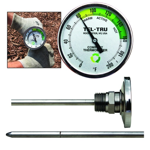 [311C2050AKKDAAA] Tel-Tru 2" Dial Thermometer, Back Connected, 0/200F, 1/2" NPT, 20" Stem
