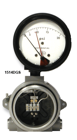[1514DGS-1C-4.5B-C-C-0/15PSID] Explosion Proof D/P Gauge with Switch, 4.5" Dial, 316SS, SPDT, 15PSI Range, 1/4"NPT, Buna N Seals