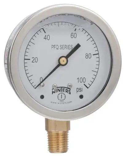 [PFQ802LF] Winters PFQ-LF (Lead Free) Series Liquid Filled SS Case Pressure Gauge, 2.5" Dial, 0 to 30 PSI/kPa, 1/4" NPT Brass Lower Mount